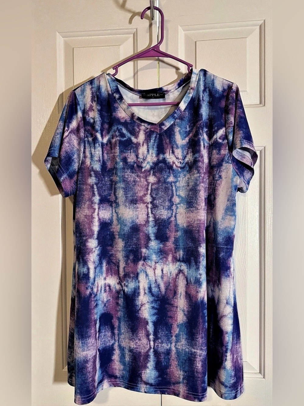 Bon Apple Tea Tie-Dye Short Sleeve Top in Blue & Purple Size 1X